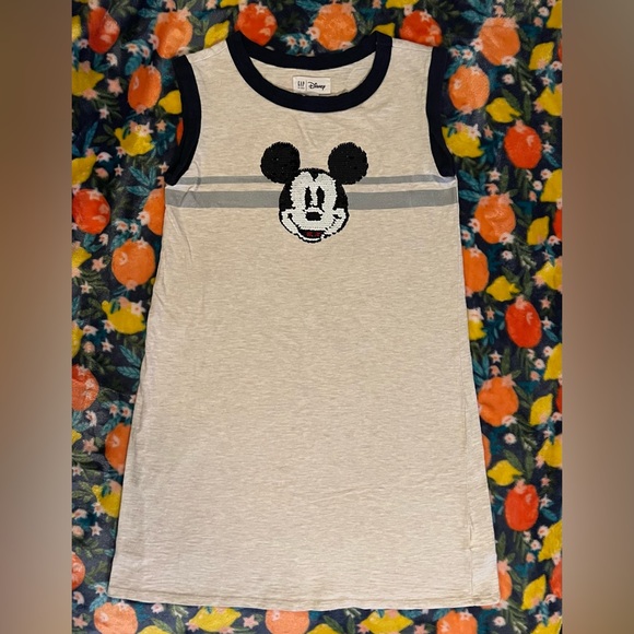EUC - GAP Kids Disney Girls Sleeveless Dress with sequin Mickey (Gray) - Size M - Picture 1 of 6